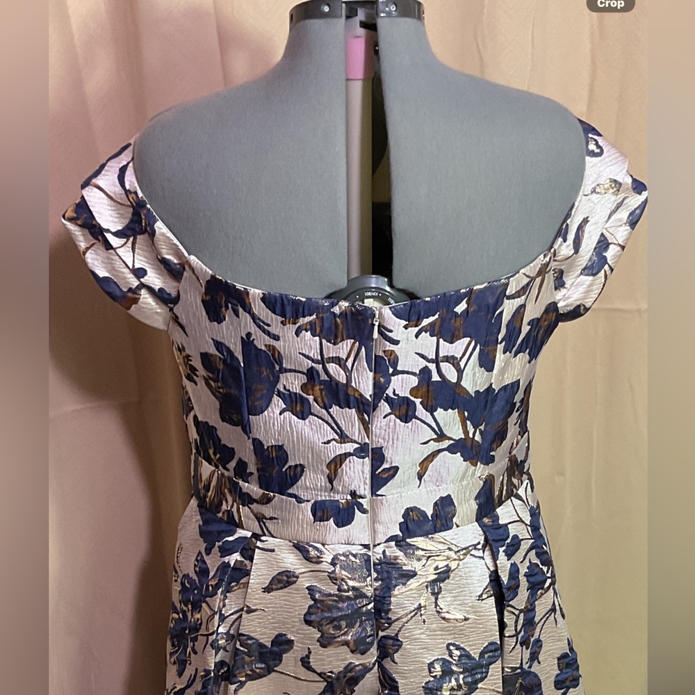 Oleg Cassini Metallic Brocade Off The Shoulder High Low Dress - Picture 9 of 15